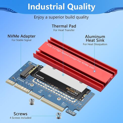 CERRXIAN M.2 NVMe SSD to PCIe X16/X8/X4 Conversion Card,M.2 NVME to PCIe 5.0 x16 Adapter Support PCI E Protocol 4X 8X 16X Slots for SSD 2280,2260, 2242,2230,Not Compatible with SATA or EC-PCI E in Saudi Arabia