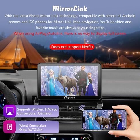 Carpuride W701 Pro مع ناقل حركة بلوتوث لاسلكي Carplay وAndroid Auto Car Stereo، شاشة لمس 7 بوصة 1080P، وصلة مرآة/GPS/Siri/FM، مع 3 دعامات in Kuwait