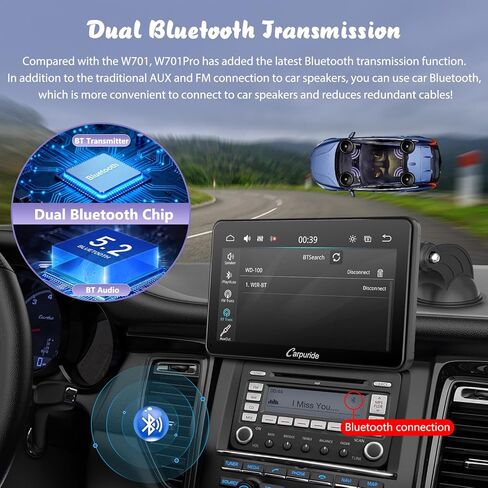 Carpuride W701 Pro مع ناقل حركة بلوتوث لاسلكي Carplay وAndroid Auto Car Stereo، شاشة لمس 7 بوصة 1080P، وصلة مرآة/GPS/Siri/FM، مع 3 دعامات in Kuwait