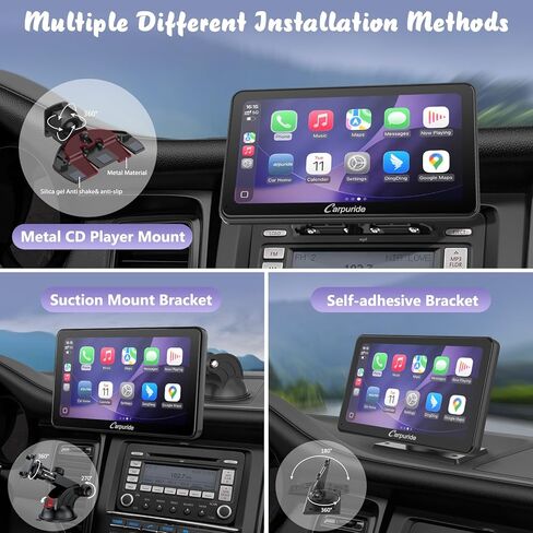 Carpuride W701 Pro مع ناقل حركة بلوتوث لاسلكي Carplay وAndroid Auto Car Stereo، شاشة لمس 7 بوصة 1080P، وصلة مرآة/GPS/Siri/FM، مع 3 دعامات in Kuwait