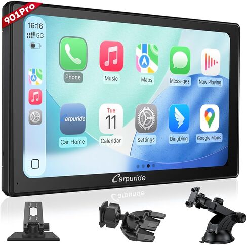 Carpuride W901 Pro with Wireless Bluetooth Transmission Portable Carplay & Android Auto Car Stereo, 9 inch 1080P Touch Screen, Mirror Link/GPS/Siri/FM, with 3 Bracket in Saudi Arabia
