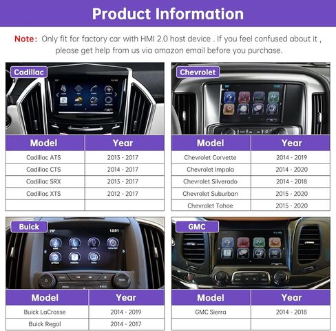 وحدة CarPlay اللاسلكية وAndroid Auto التحديثية المتوافقة مع نظام Cadillac وBuick وChevrolet وGMC (2014–2020) HMI 2.0، تدعم Android Auto وMirror Link والكاميرا العكسية in Saudi Arabia