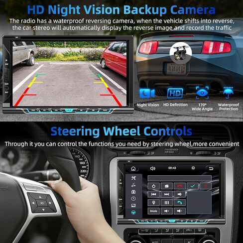 راديو سيارة مزدوج الدين مع مشغل CD/DVD، ستيريو سيارة بشاشة تعمل باللمس 7 بوصة مع CarPlay لاسلكي ودعم Android التلقائي Bluetooth5.2، كاميرا احتياطية، وصلة مرآة، مضخم صوت، SWC، مستقبل راديو السيارة AM/FM in Kuwait