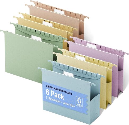 Extra Capacity Hanging File Folders Letter Size,3'' Expandable File Folders Hanging with Tabs,6 Pack Wheat Straw Filing Cabinet Organizer for School Office,Pastel Plastic File Organizer in Saudi Arabia
