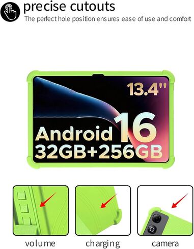 حافظة تابلت DOOGEE Tab G6 Max 2025 مقاس 13.4 بوصة، حامل من السيليكون الناعم BOVUGAC قابل للتعديل مضاد للصدمات مناسب للأطفال لجهاز DOOGEE Tab G6 Max 13.4 بوصة (أخضر) in Kuwait