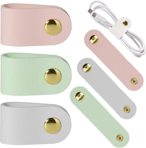 6 Pack PU Leather Cord Organizer, Reusable Cable Straps Clips Phone Cord Ties Charging Cords Power Cords Travel Organizer Earphone USB Holder Snap Closure Multipurpose Cable Management Clips in Kuwait
