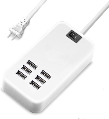 محطة شحن USB متعددة المنافذ، شواحن محمولة 6 منافذ لأجهزة متعددة، محول شاحن حائط لهاتف iPhone 17 16 15 pro max Samsung Galaxy S25/S24/S23 in Kuwait