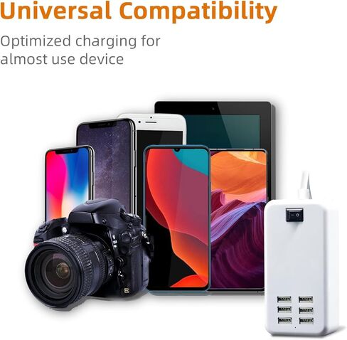 محطة شحن USB متعددة المنافذ، شواحن محمولة 6 منافذ لأجهزة متعددة، محول شاحن حائط لهاتف iPhone 17 16 15 pro max Samsung Galaxy S25/S24/S23 in Kuwait