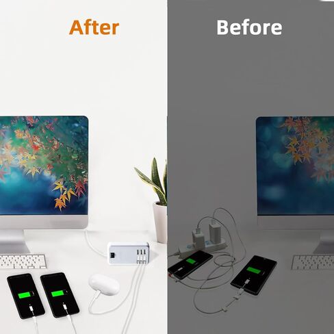 محطة شحن USB متعددة المنافذ، شواحن محمولة 6 منافذ لأجهزة متعددة، محول شاحن حائط لهاتف iPhone 17 16 15 pro max Samsung Galaxy S25/S24/S23 in Kuwait