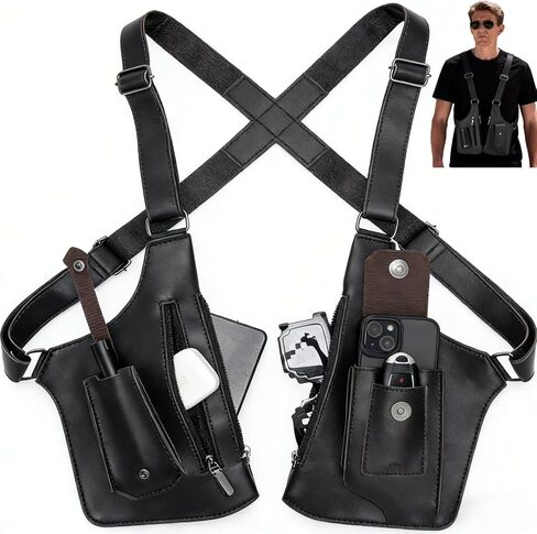 Double Shoulder Armpit Bag for Men, Fashion Leather Double Shoulder Straps Holster Wallet Adjustable Oxford Cloth Underarm Anti-Theft Harness for Men- Boyfriend, Father, Teen Gifts (Black) in Saudi Arabia