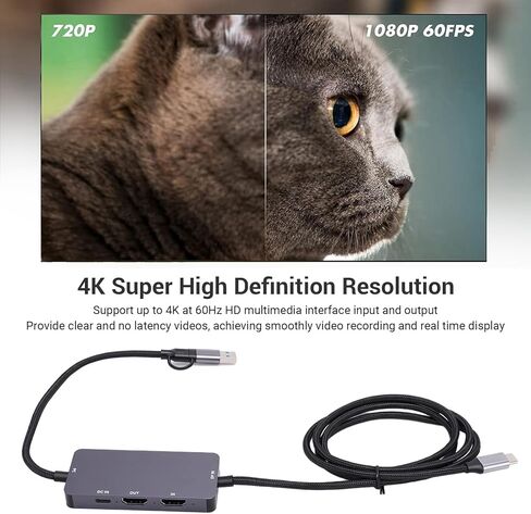 بطاقة التقاط الفيديو، 4K 60 هرتز HD واجهة الوسائط المتعددة نوع C بطاقة تسجيل خارجية مع منافذ USB A وC، لبث مؤتمرات الفيديو والألعاب الحية in Kuwait