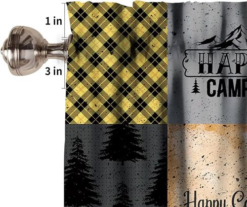Happy Camping Valances Kids Camper Botanical Tree Black Brown Camping Car Check Window Valances for Baby Living Room Bedroom Nursery Bathroom Cafe 54x18in in Saudi Arabia