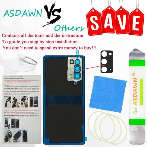 ASDAWN Galaxy Note 20 غطاء زجاجي خلفي بديل مع دليل التثبيت + عدسة الكاميرا المثبتة مسبقًا + جميع المواد اللاصقة + أدوات لهاتف Samsung Galaxy Note 20 SM-N980 SM-N981 جميع الحاملات (أزرق غامض) in Kuwait