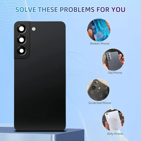 Battery Back Cover for Samsung Galaxy S22+ Plus 5G SM-S906 6.6 inches Back Glass Cover Replacement Repair Set with Repairing Toolkit (Black) in Kuwait
