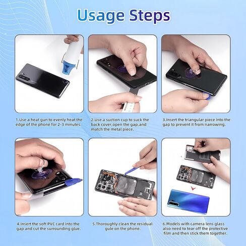 Battery Back Cover for Samsung Galaxy S22+ Plus 5G SM-S906 6.6 inches Back Glass Cover Replacement Repair Set with Repairing Toolkit (Black) in Kuwait