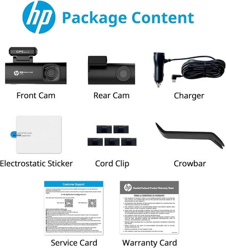 كاميرا HP 4K+1080P Dash Cam، كاميرا أمامية وخلفية للسيارات، شاشة LCD 1.5 بوصة، بطاقة 64 جيجابايت، رؤية ليلية مع WDR، دعم وضع ركن السيارة، تتبع نظام تحديد المواقع العالمي (GPS)، تسجيل حوادث مستشعر G، موديل f499x in Saudi Arabia