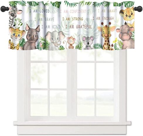 Safari Animal Valance Curtain Woodland Wildlife Jungle Animals Cute Cartoon Lion Window Treatment Valance for Kids Girls Boys Bedroom Living Room 54x18inch in Saudi Arabia