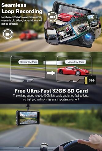 Dash Cam Front and Rear, Front and Rear car Cameras, 170 Wide-Angle, with a 3.0 "LCD Display Screen, Infrared Night Vision,1296P Full HD car Camera.32GB SD Card, IPS Screen,WDR (YQ) in Saudi Arabia