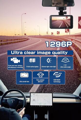 Dash Cam Front and Rear, Front and Rear car Cameras, 170 Wide-Angle, with a 3.0 "LCD Display Screen, Infrared Night Vision,1296P Full HD car Camera.32GB SD Card, IPS Screen,WDR (YQ) in Saudi Arabia