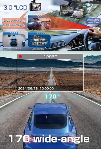 Dash Cam Front and Rear, Front and Rear car Cameras, 170 Wide-Angle, with a 3.0 "LCD Display Screen, Infrared Night Vision,1296P Full HD car Camera.32GB SD Card, IPS Screen,WDR (YQ) in Saudi Arabia