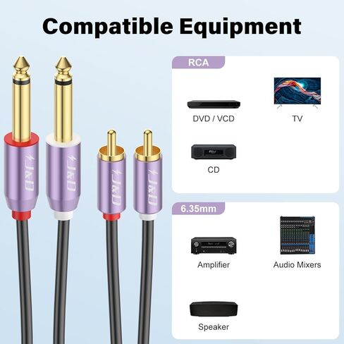 حزمة كابل J&D بطول 3 أقدام 1/4 إلى RCA مع كابل TS مزدوج 1/4 بوصة إلى كابل RCA مزدوج in Kuwait