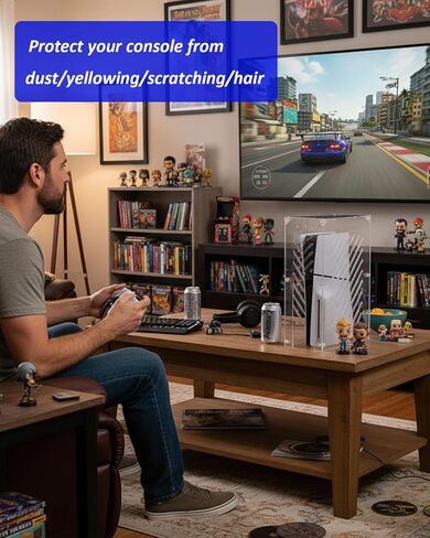 غطاء حماية من الأكريليك الشفاف لوحدة تحكم PS5، حافظة لوسيت شفافة متوافقة مع جهاز Sony PlayStation 5 Pro/Slim/Disc/Digital، صندوق حماية عمودي بسيط ذاتي التجميع (12 بوصة طول × 5.7 بوصة عرض × 16.3 بوصة ارتفاع) in Kuwait
