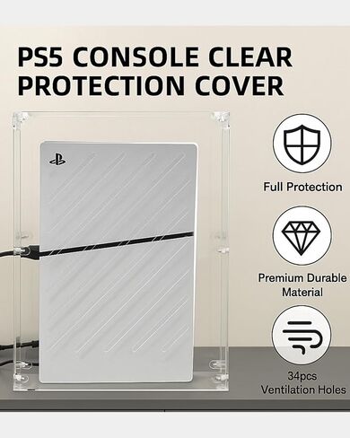 غطاء حماية من الأكريليك الشفاف لوحدة تحكم PS5، حافظة لوسيت شفافة متوافقة مع جهاز Sony PlayStation 5 Pro/Slim/Disc/Digital، صندوق حماية عمودي بسيط ذاتي التجميع (12 بوصة طول × 5.7 بوصة عرض × 16.3 بوصة ارتفاع) in Kuwait