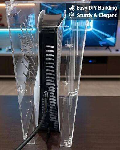غطاء حماية من الأكريليك الشفاف لوحدة تحكم PS5، حافظة لوسيت شفافة متوافقة مع جهاز Sony PlayStation 5 Pro/Slim/Disc/Digital، صندوق حماية عمودي بسيط ذاتي التجميع (12 بوصة طول × 5.7 بوصة عرض × 16.3 بوصة ارتفاع) in Kuwait