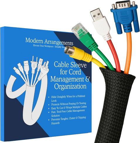 Cable Sleeve for Cord Management & Organization – Braided Wire Tubing for Desk & Office to Hide & Protect Messy Cables for Computer, TV & Electronics - 10 Feet Long x 0.5" Diameter in Saudi Arabia