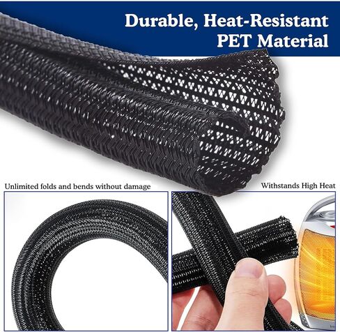 Cable Sleeve for Cord Management & Organization – Braided Wire Tubing for Desk & Office to Hide & Protect Messy Cables for Computer, TV & Electronics - 10 Feet Long x 0.5" Diameter in Saudi Arabia