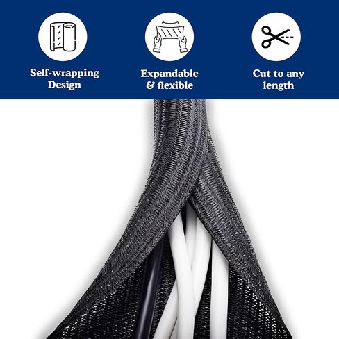 Cable Sleeve for Cord Management & Organization – Braided Wire Tubing for Desk & Office to Hide & Protect Messy Cables for Computer, TV & Electronics - 10 Feet Long x 0.5" Diameter in Saudi Arabia