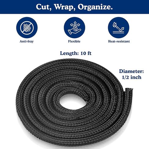 Cable Sleeve for Cord Management & Organization – Braided Wire Tubing for Desk & Office to Hide & Protect Messy Cables for Computer, TV & Electronics - 10 Feet Long x 0.5" Diameter in Saudi Arabia
