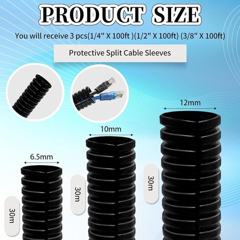 Split Loom Wire 1/4" X 50ft, 1/2" X 50 ft, 3/8" X 50 ft Electric Wires Covers Flexible Wire Loom Tubing Dog Cat Cord Protector Split Cable Sleeves (50ft) in Saudi Arabia
