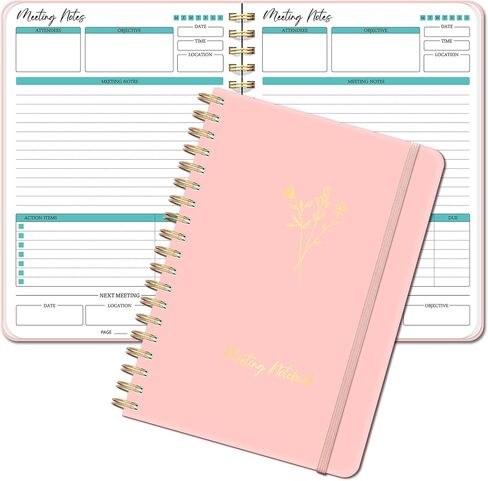 Meeting Notebook for Work - دفتر منظم العمل مع عناصر الإجراء ، دفتر ملاحظات لقضاء الملاحظات ، أخذ 7.5 "x10" مخطط المشروع للرجال والنساء ، الأسود in Saudi Arabia