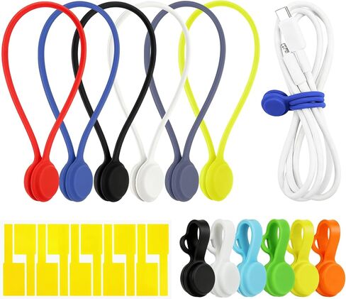12pcs Silicone Magnetic Cord Organizer Cable Ties Reusable Clips, Cable Straps Phone Cord Holder for Bundling and Organizing, Book Marks, Fridge Magnets Colorful in Saudi Arabia