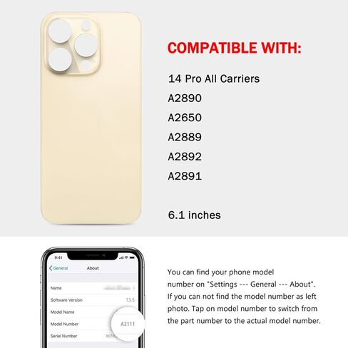 Rear Back Cover Screen Glass Replacement Compatible with iPhone 14 Pro 6.1-Inches All Carriers (Gold) in Saudi Arabia