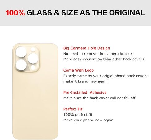Rear Back Cover Screen Glass Replacement Compatible with iPhone 14 Pro 6.1-Inches All Carriers (Gold) in Saudi Arabia