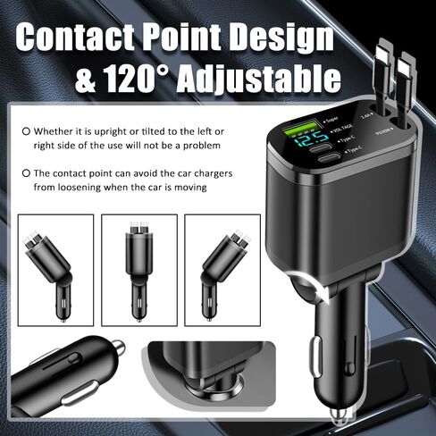 محول شاحن سيارة قابل للسحب 5 في 1، شاحن هاتف سيارة مطور مع كابل PD 30 واط ومنفذ شحن USB سريع، منافذ USB عالمية وشواحن سيارات USB C متوافقة مع Android وiPhone in Kuwait