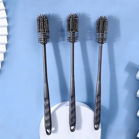 فرشاة كوب سيليكون مرنة – أداة ذات مقبض طويل للتنظيف العميق للزجاجات والرقبة الضيقة – رمادي in Kuwait