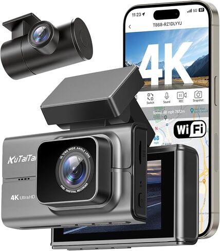 كاميرا داش أمامية وخلفية بدقة 4K، رؤية ليلية HDR&WDR، كاميرا داش مع شبكة WiF مدمجة، نظام تحديد المواقع العالمي، كاميرا داش كام للسيارة مع شاشة لمس 3 بوصات، زاوية واسعة 170 درجة، تسجيل حلقي، وضع انتظار 24 ساعة، يدعم 512 جيجابايت كحد أقصى in Kuwait