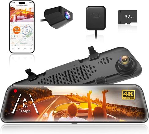 WOLFBOX G840S 12 بوصة 4K مرآة داش كام ومرآة داش كام عدسة استقطابية دائرية in Kuwait