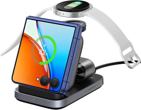 شاحن SwanScout اللاسلكي لهاتف Samsung Z Flip 7/7 FE/6/5/4/3، محطة شحن 3 في 1 لساعة Galaxy Watch 8 Classic/8/Ultra/7/FE/6/5/4، SwanScout 713F (بدون محول) in Kuwait