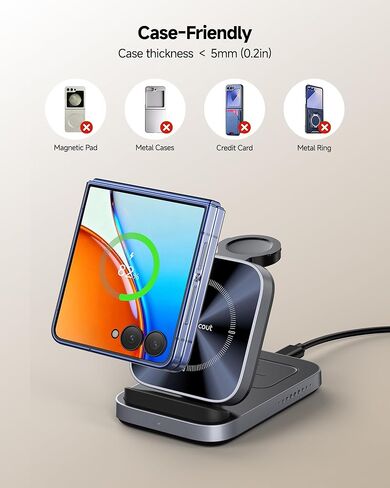 شاحن SwanScout اللاسلكي لهاتف Samsung Z Flip 7/7 FE/6/5/4/3، محطة شحن 3 في 1 لساعة Galaxy Watch 8 Classic/8/Ultra/7/FE/6/5/4، SwanScout 713F (بدون محول) in Kuwait