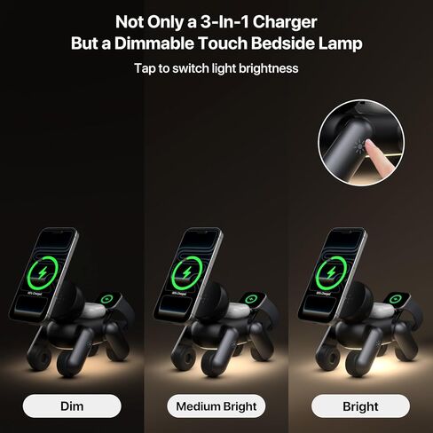 3 in 1 Wireless Charging Station for Apple Devices,Foldable Cute Magnetic Mag-Safe Wireless Charger Stand with Night Light for iPhone 17 Air 16 15 14 13 12 Series,AirPods 4 3 2 Pro,Apple Watch in Kuwait