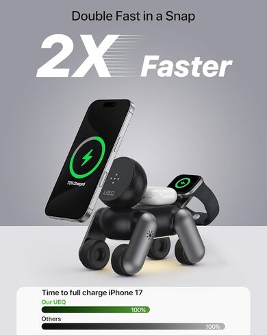 3 in 1 Wireless Charging Station for Apple Devices,Foldable Cute Magnetic Mag-Safe Wireless Charger Stand with Night Light for iPhone 17 Air 16 15 14 13 12 Series,AirPods 4 3 2 Pro,Apple Watch in Kuwait