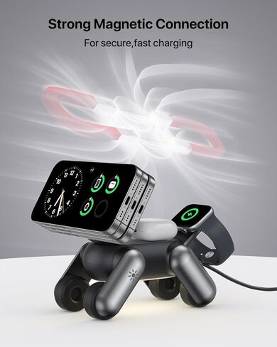 3 in 1 Wireless Charging Station for Apple Devices,Foldable Cute Magnetic Mag-Safe Wireless Charger Stand with Night Light for iPhone 17 Air 16 15 14 13 12 Series,AirPods 4 3 2 Pro,Apple Watch in Kuwait