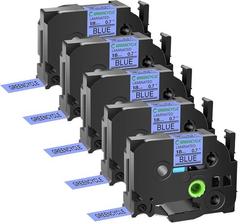 GREENCYCLE 5 عبوات متوافقة مع شريط TZe-541 TZe541 TZ541 TZ-541 AZE 18 مم 0.7 بوصة 3/4 بوصة أسود على شريط ملصق مصفح باللون الأزرق لـ PTD400، PTD400AD، PTD450، PTD600، PTP700، PTP710BT in Saudi Arabia