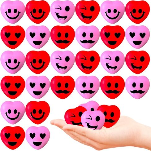 32 Pcs Heart Stress Balls,Smile Mini Heart Foam Balls,1.57" Hearts Squeeze Ball for Stress Relief,Valentines Day,Party Favors,Classroom Reward,Gift Bag Fillers(2 Colors) in Saudi Arabia