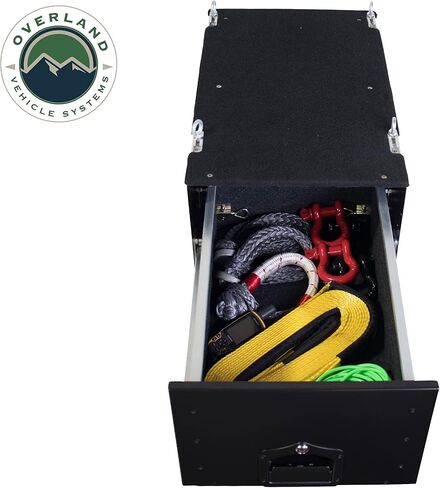 Overland Vehicle Systems Cargo Box With Slide Out Drawer Size - Two Stage Dual Black Powder Coat Universal Fitment - Marine Grade Stainless Steel Hardware in Kuwait