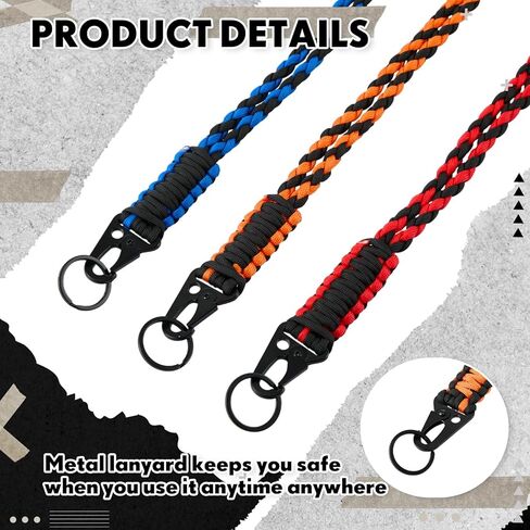 SATINIOR 3 Pieces Paracord Lanyard Keychains Braided Wrist Strap for Men Women Outdoor Survival Parachute Rope Lanyard Keychain with Heavy Duty Braided Paracord Set in Saudi Arabia
